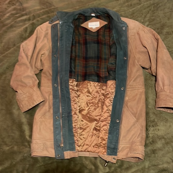 Vintage unisex Boundary Waters Genuine Brown and Green Leather Coat Size: M - Picture 7 of 11